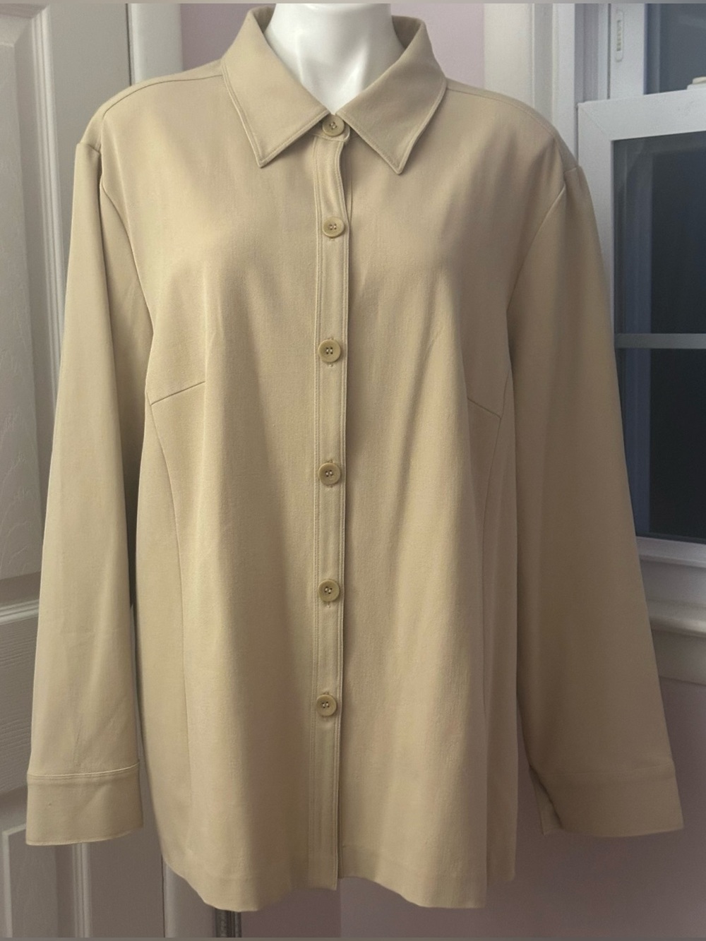 DIALOGUE QUV Beige Twin Stretch NWT Collar Button-Front Shirt Jacket Sz 2X